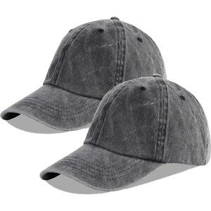 Unisex Washed-black + Black Baseball Cap Cotton Fits Washed Denim Adjustable Hat